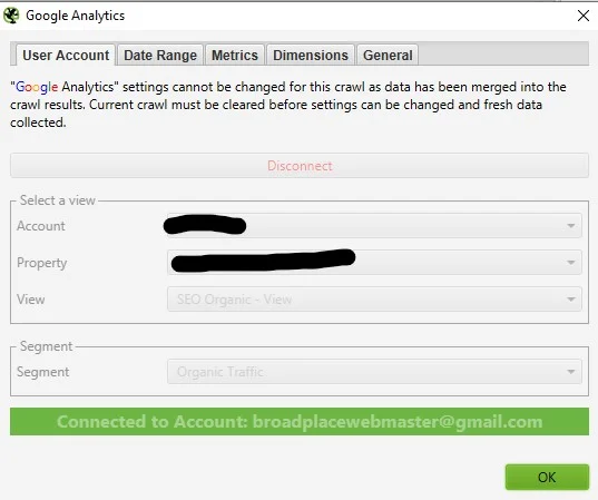 Google Analytics API Selected