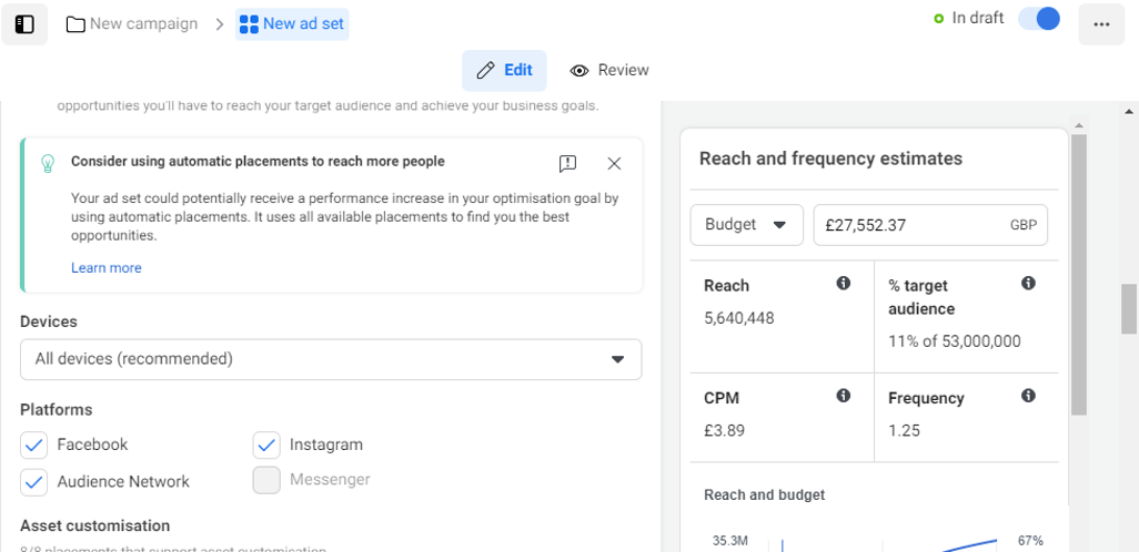 Facebook ads manager platforms section