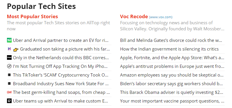 Alltop - Tech Blogs Screenshot of Alltop - Popular Tech Blogs