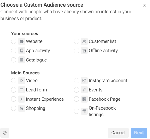 Custom Audience Source Screenshot