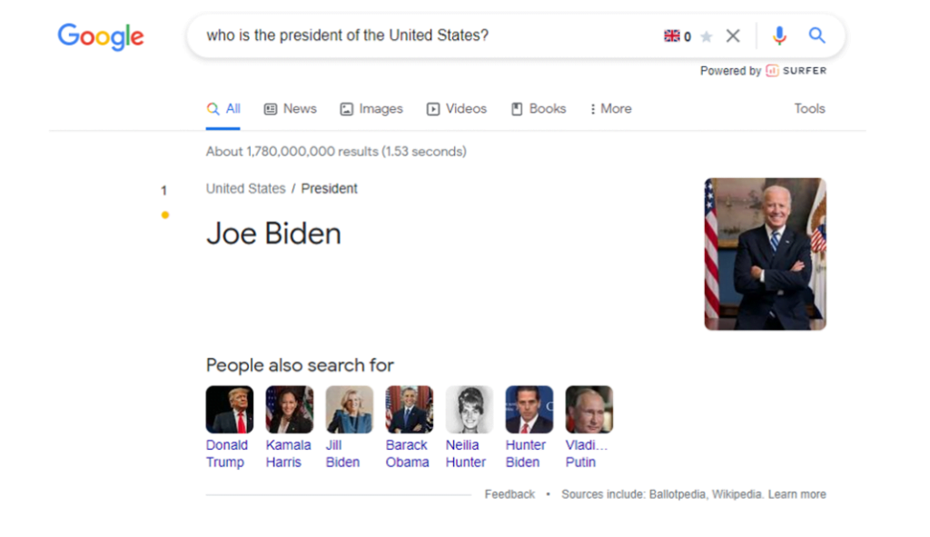Who is the President of the USA Search