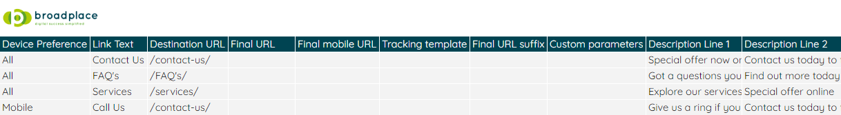 Sitelink Template