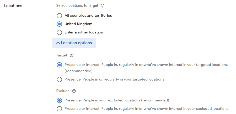 Location Settings Location Settings