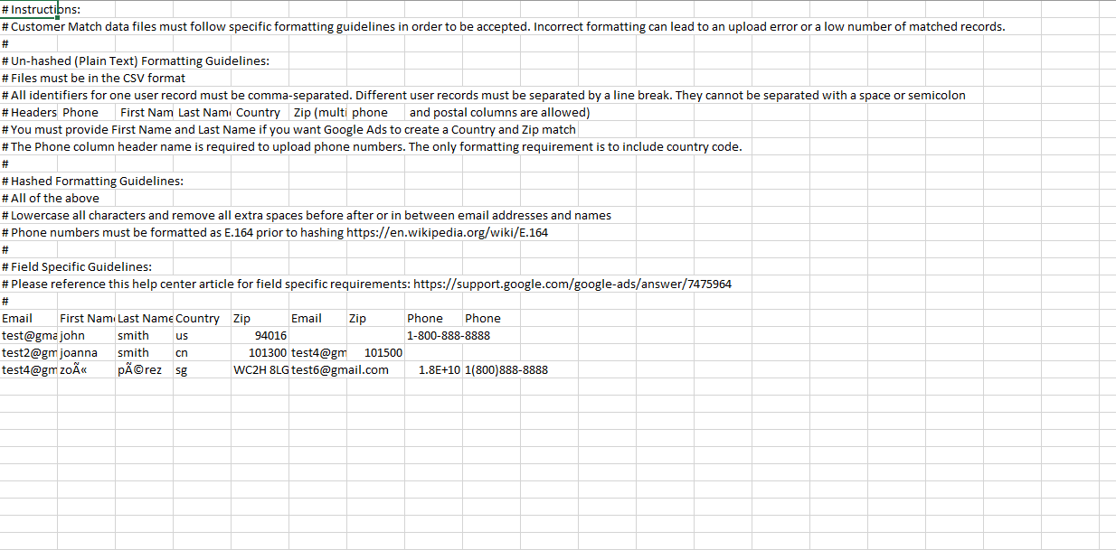 Customer Match List Template Customer Match List Template