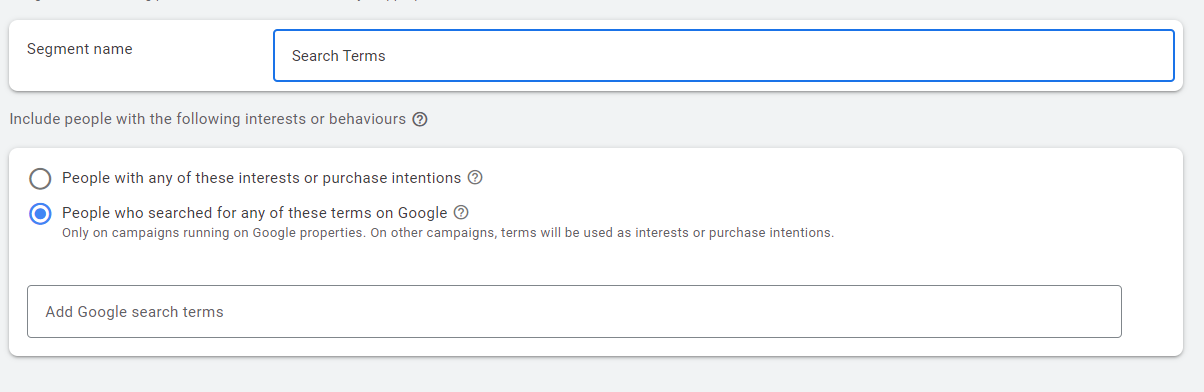 Search Terms Custom Segment Search Terms Custom Segment